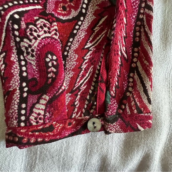 J Jill Blouse Womens L Red Paisley Long Sleeve Button Cuff Boho Floral Office - Picture 9 of 13